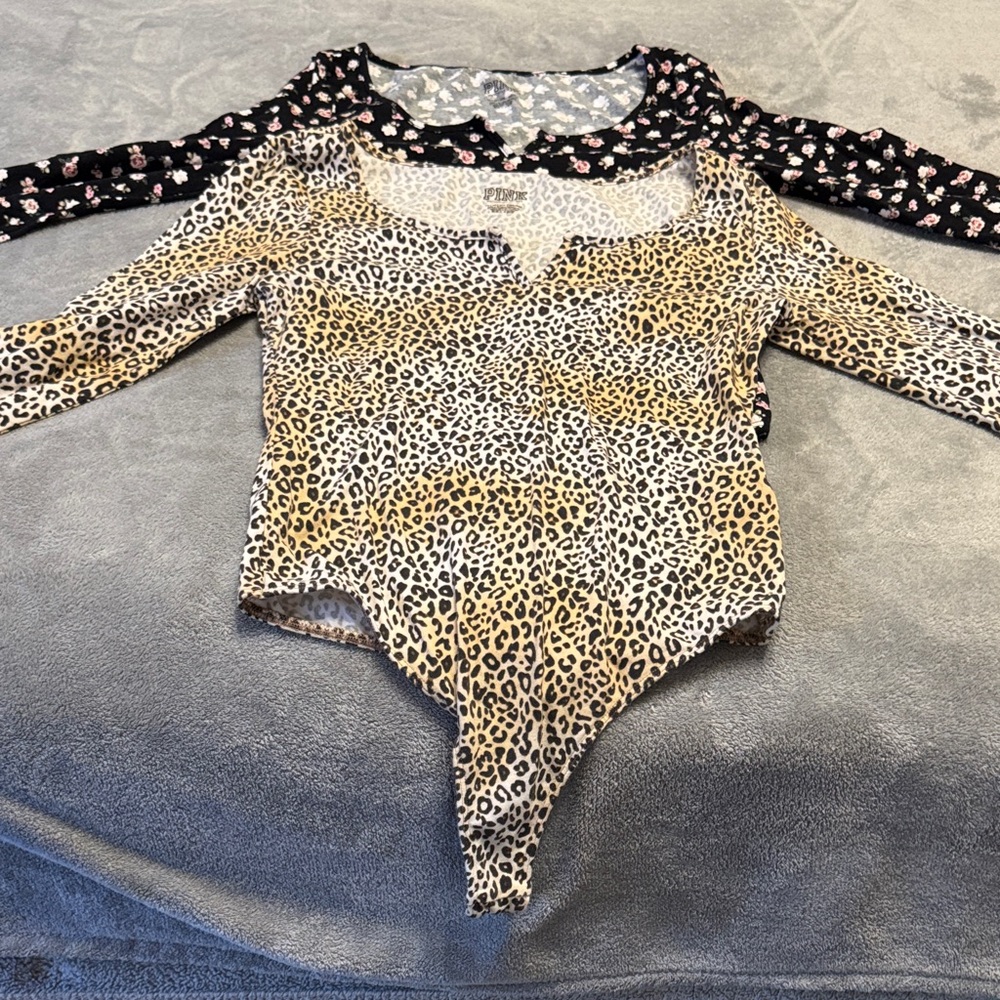 Leopard Print & Rose Print PINK  Long-Sleeved One-Piece Bodysuit